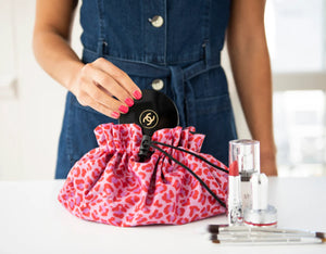 Donna May Lay Flat Make up Bag Pink & Red Animal Print