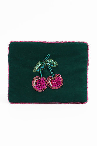 Cherries Velvet Pouch - Small