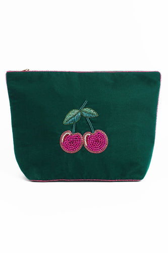 Cherries Velvet Pouch - Large