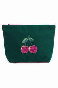 Cherries Velvet Pouch - Large