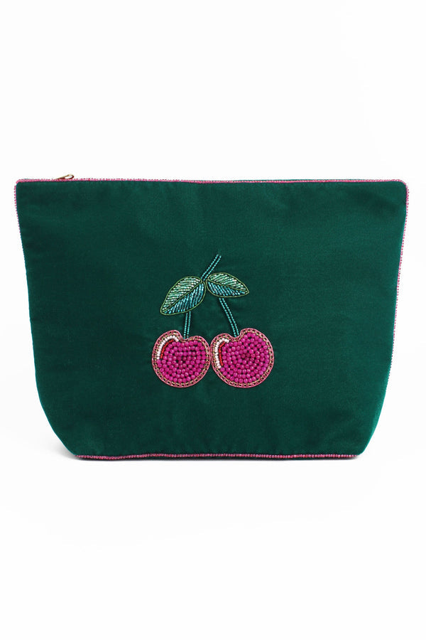 Cherries Velvet Pouch - Large