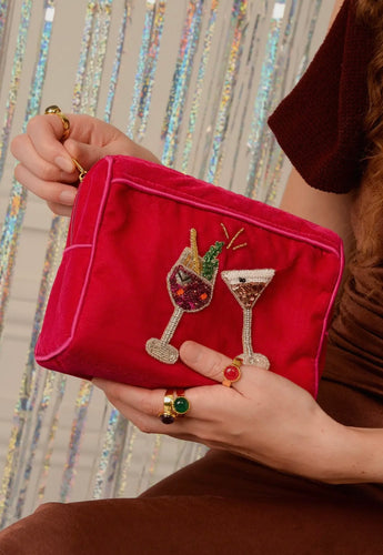 Pink Fizz & Expresso Red Velvet Pouch - Medium